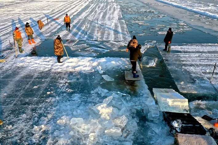 哈爾濱冬季采(cai)冰 采冰工具